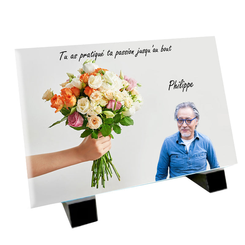 Plaque souvenir fleuriste personnalisée avec photo – hommage métier Métaphotoart