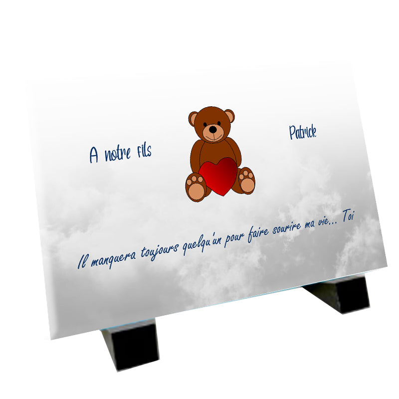 Plaque souvenir enfant et nounours personnalisée avec photo – hommage Métaphotoart