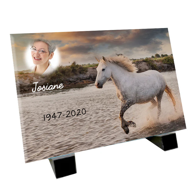 Plaque souvenir cheval personnalisée avec photo – passion équestre Métaphotoart