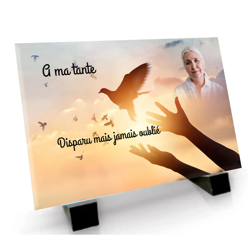 Plaque souvenir colombe personnalisée avec photo – symbole de paix Métaphotoart