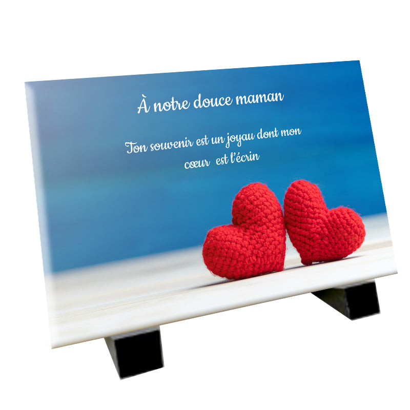 Plaque souvenir maman double cœur personnalisée avec photo – hommage Métaphotoart