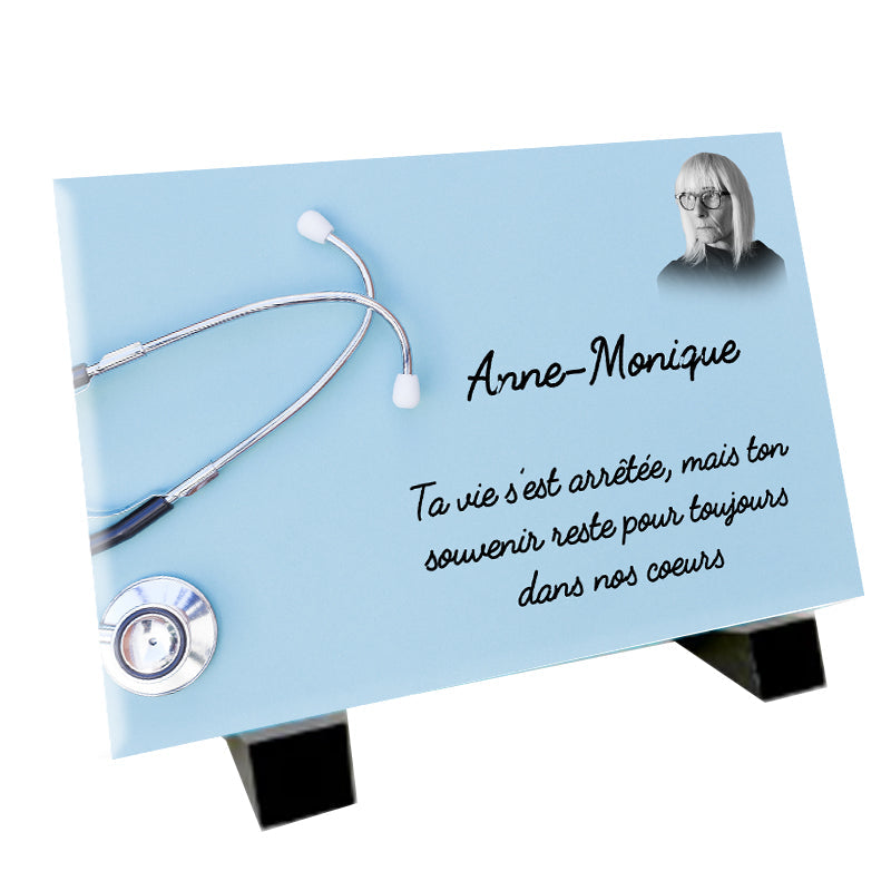 Plaque souvenir médecin personnalisée avec photo – hommage professionnel de santé Métaphotoart