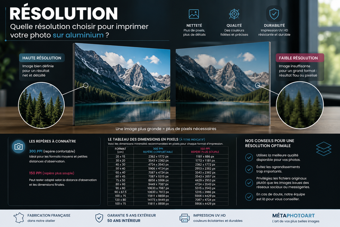 Comparaison entre une photo haute résolution et une photo faible résolution pour impression sur aluminium Dibond