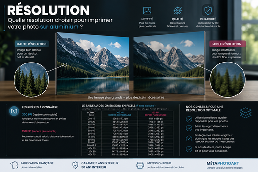 Comparaison entre une photo haute résolution et une photo faible résolution pour impression sur aluminium Dibond