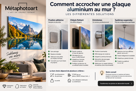 Différentes solutions pour accrocher une plaque aluminium Dibond au mur
