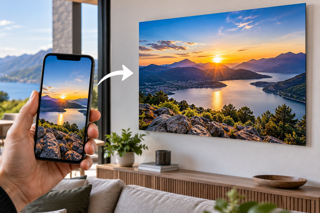 Transformation d'une photo de smartphone en décoration murale sur aluminium Dibond