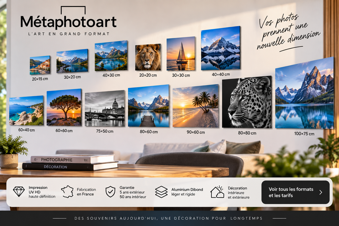 Comparaison des formats et prix d'impression personnalisée sur aluminium Dibond