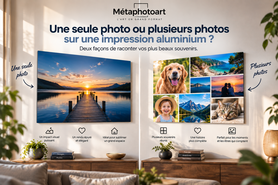 Comparaison entre une photo unique et plusieurs photos pour une impression sur aluminium