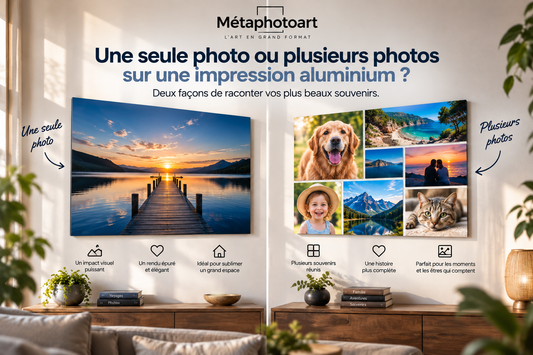 Comparaison entre une photo unique et plusieurs photos pour une impression sur aluminium