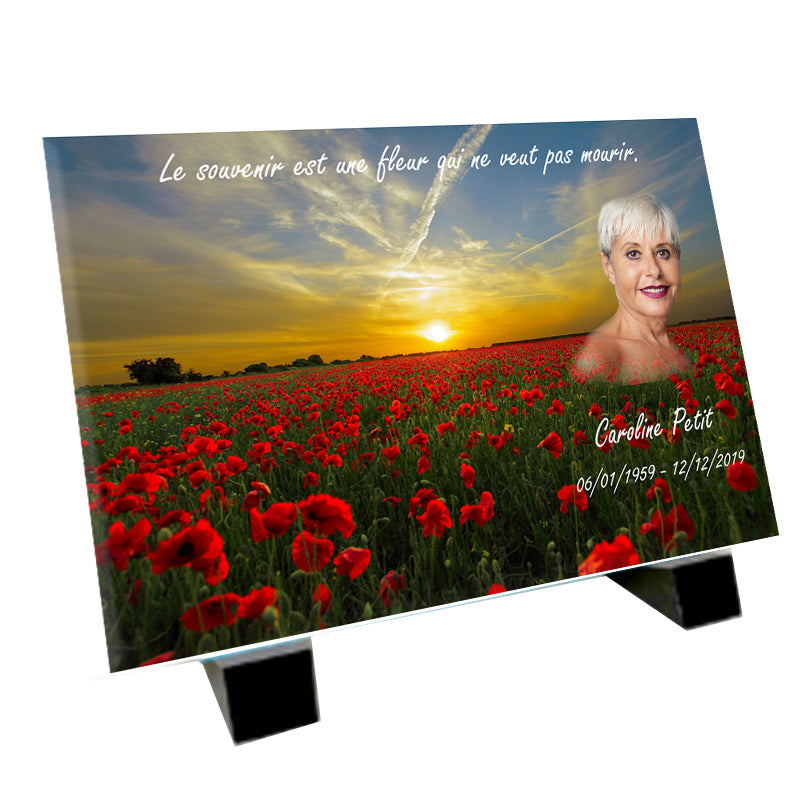 Plaque souvenir champ de coquelicots personnalisée avec photo – paysage Métaphotoart