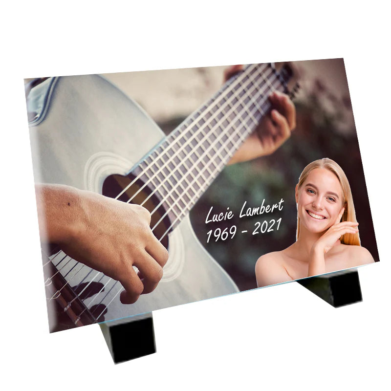 Plaque souvenir guitariste personnalisée avec photo – passion musicale Métaphotoart