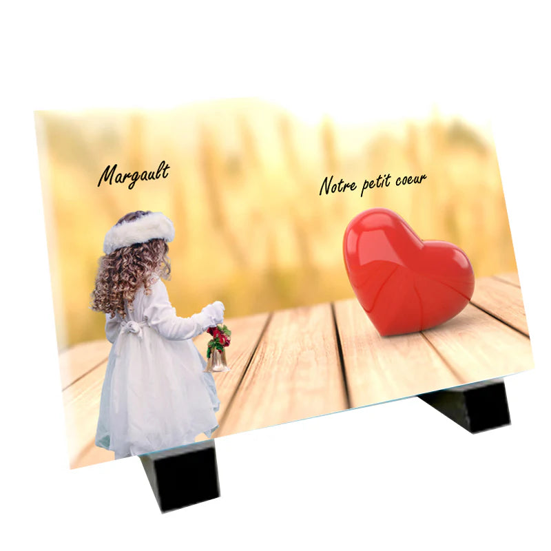 Plaque souvenir petit cœur personnalisée avec photo – hommage Métaphotoart