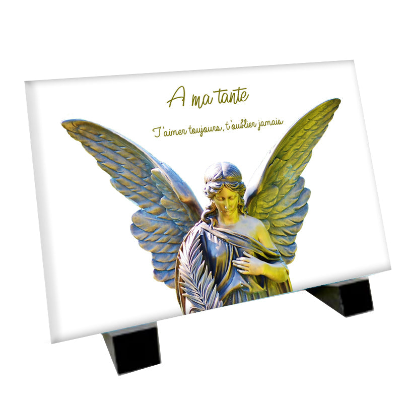 Plaque souvenir ange doré personnalisée avec photo – hommage élégant Métaphotoart
