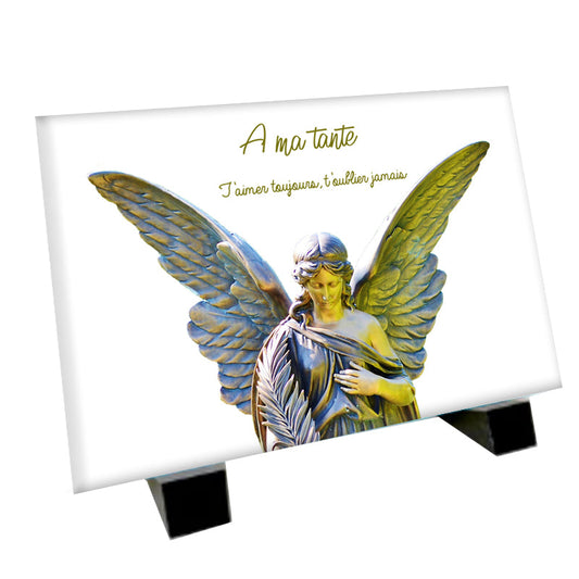 Plaque souvenir ange doré personnalisée avec photo – hommage élégant Métaphotoart