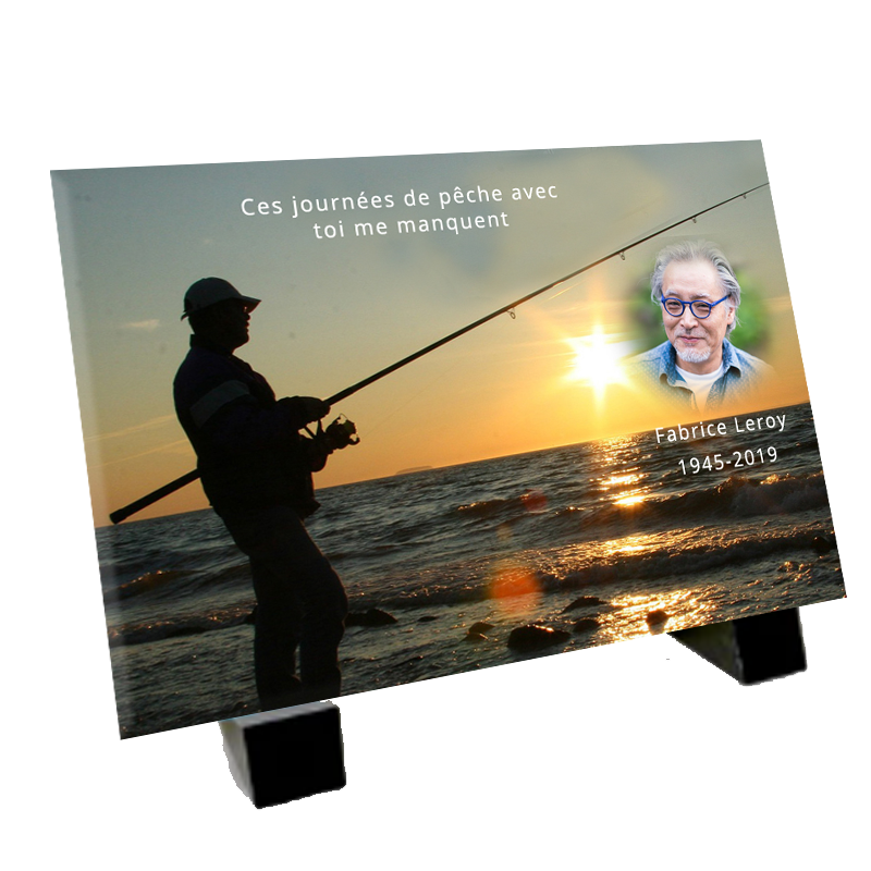 Plaque souvenir pêcheur au bord du lac personnalisée avec photo – passion pêche Métaphotoart