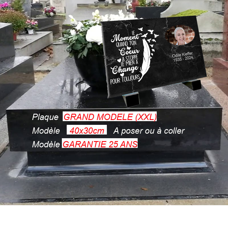 Plaque souvenir effet marbre noir personnalisée avec photo – hommage élégant Métaphotoart