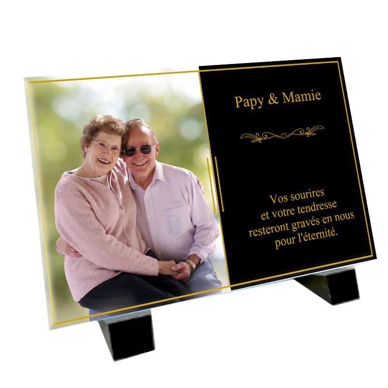Plaque souvenir duo double photo personnalisée – hommage aluminium Métaphotoart