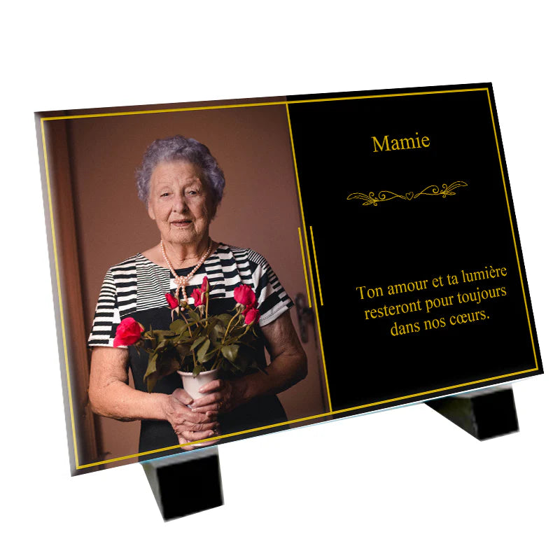 Plaque souvenir photo personnalisée modèle solo – hommage aluminium Métaphotoart