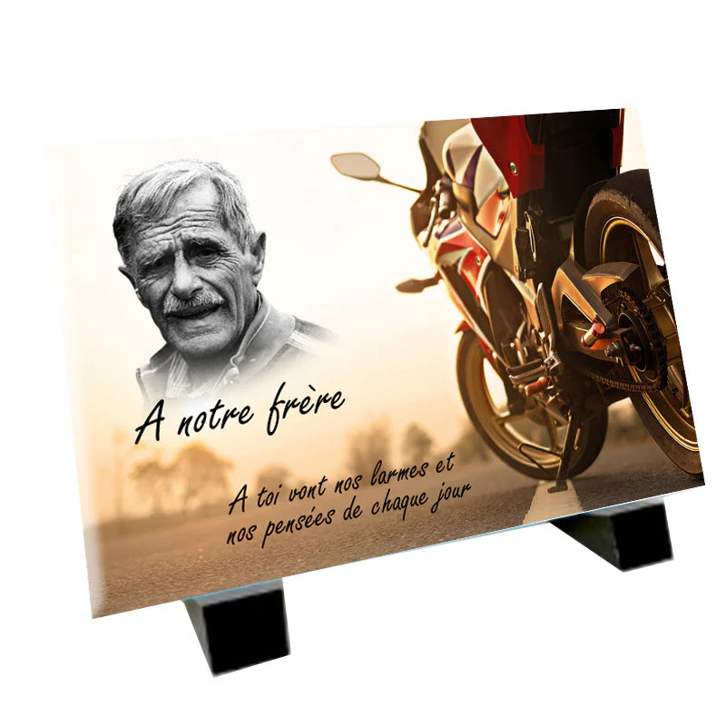Plaque souvenir moto de course personnalisée avec photo – passion moto Métaphotoart