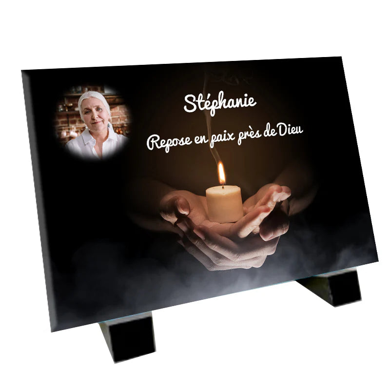 Plaque souvenir bougie personnalisée avec photo – hommage Métaphotoart