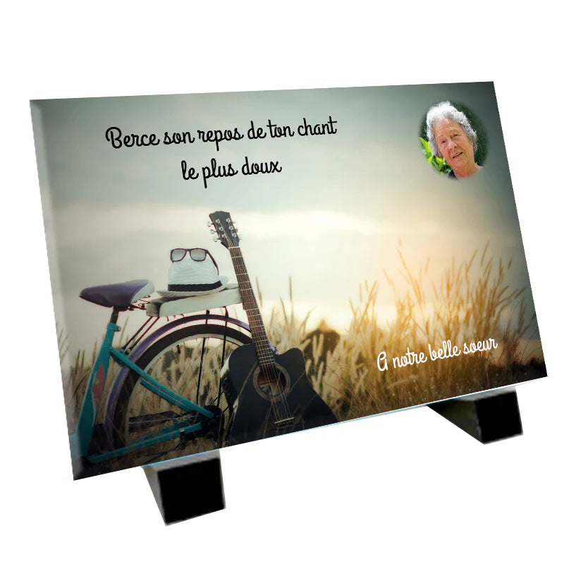 Plaque souvenir guitare personnalisée avec photo – passion musicale Métaphotoart