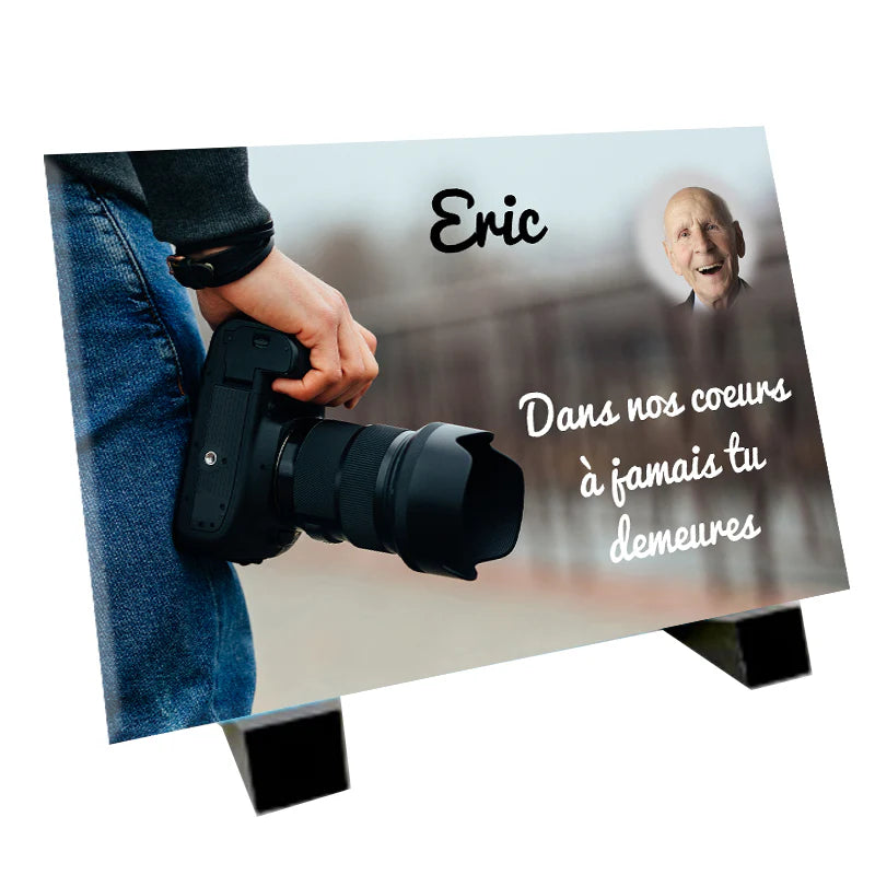 Plaque souvenir photographe personnalisée avec photo – hommage métier Métaphotoart