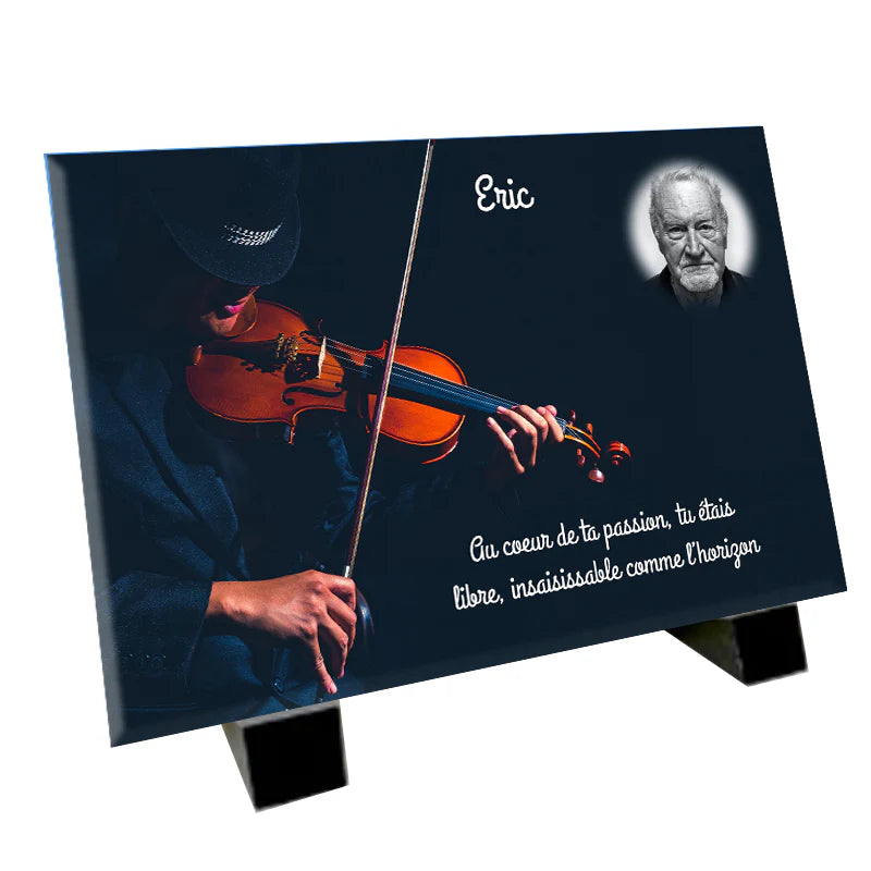 Plaque souvenir violoniste personnalisée avec photo – passion musicale Métaphotoart