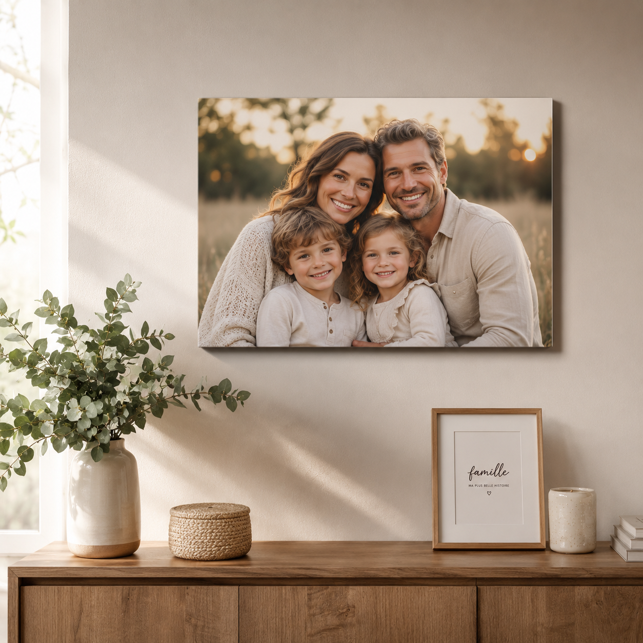 Tableau photo aluminium Dibond accroché au mur dans un intérieur