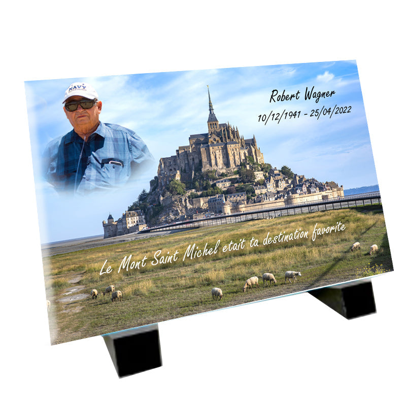 Plaque souvenir Mont Saint-Michel personnalisée avec photo – paysage Métaphotoart