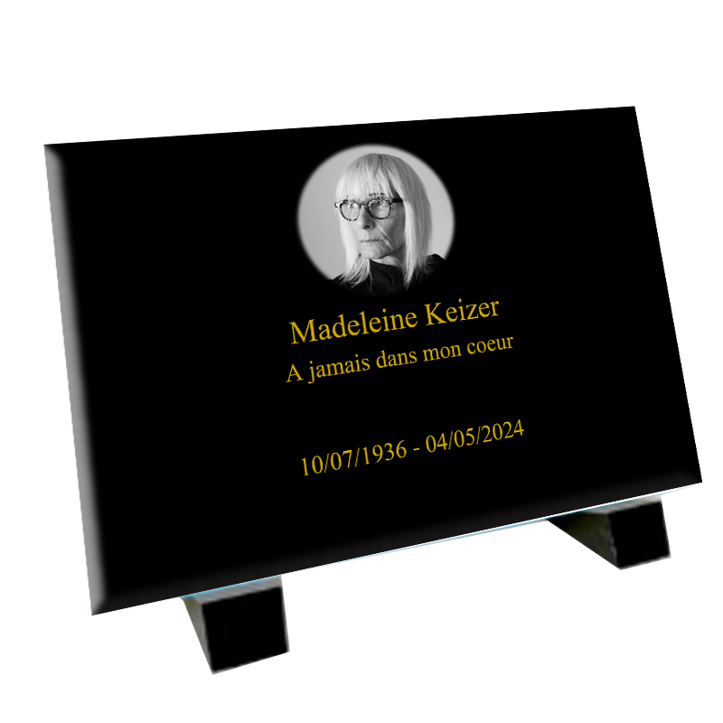 Plaque souvenir élégance noire personnalisée avec photo – hommage Métaphotoart