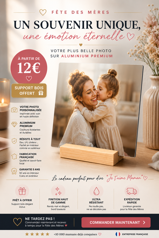 Photo sur aluminium personnalisée Alu Dibond, idée cadeau fête des mères